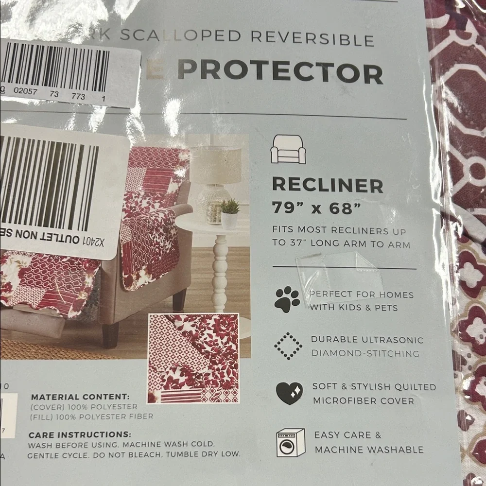 Patchwork Scalloped Reversible Furniture Protector - Burgundy